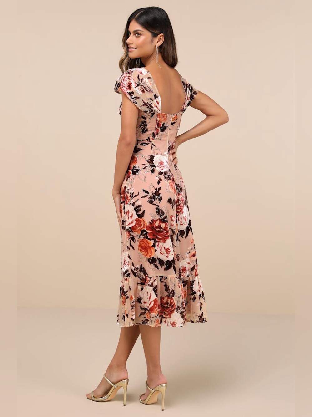 NWT Lulus Composed Beauty Blush Pink Burnout Velvet Floral Midi Dress Size Small - Picture 3 of 9
